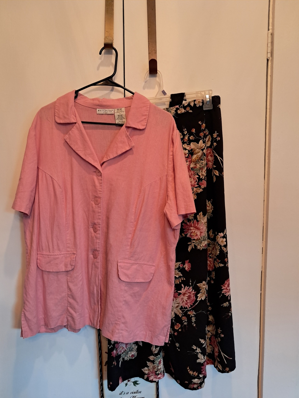 White Stag Pink Short-Sleeve Button Down Shirt With Matching Skirt